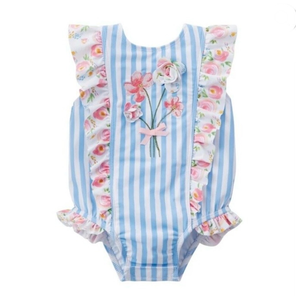 🏖️3/$15 Mud Pie Floral and Striped Swimsuit